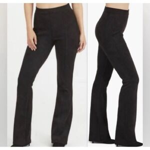 Spanx Faux Suede Flare Pant Black High Rise Pull On Retro Hippie 70s Sculpt Sz S